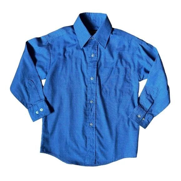 Boys George Blue Shirt Size 4-5 Button Up collared Shirt, Long Sleeve XS S - Picture 1 of 3